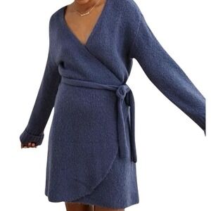 NWT Airie Alpaca Wool Wrap Sweater Cardigan Dress L‎ Gray Knit Soft Cozy Lounge
